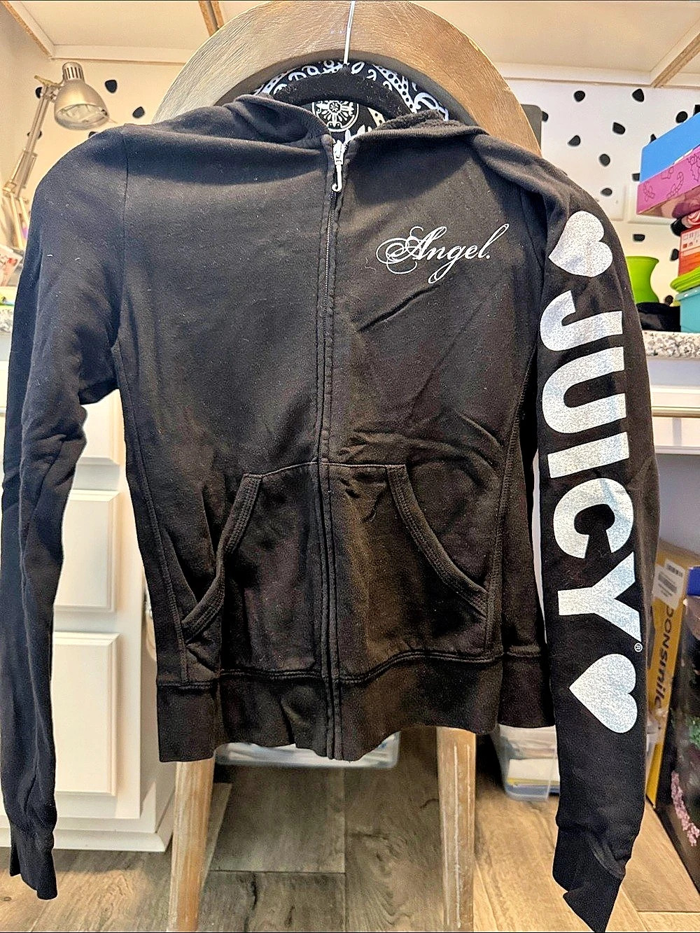 Y2K Juicy Couture Black & White Graphic Zip Jacket